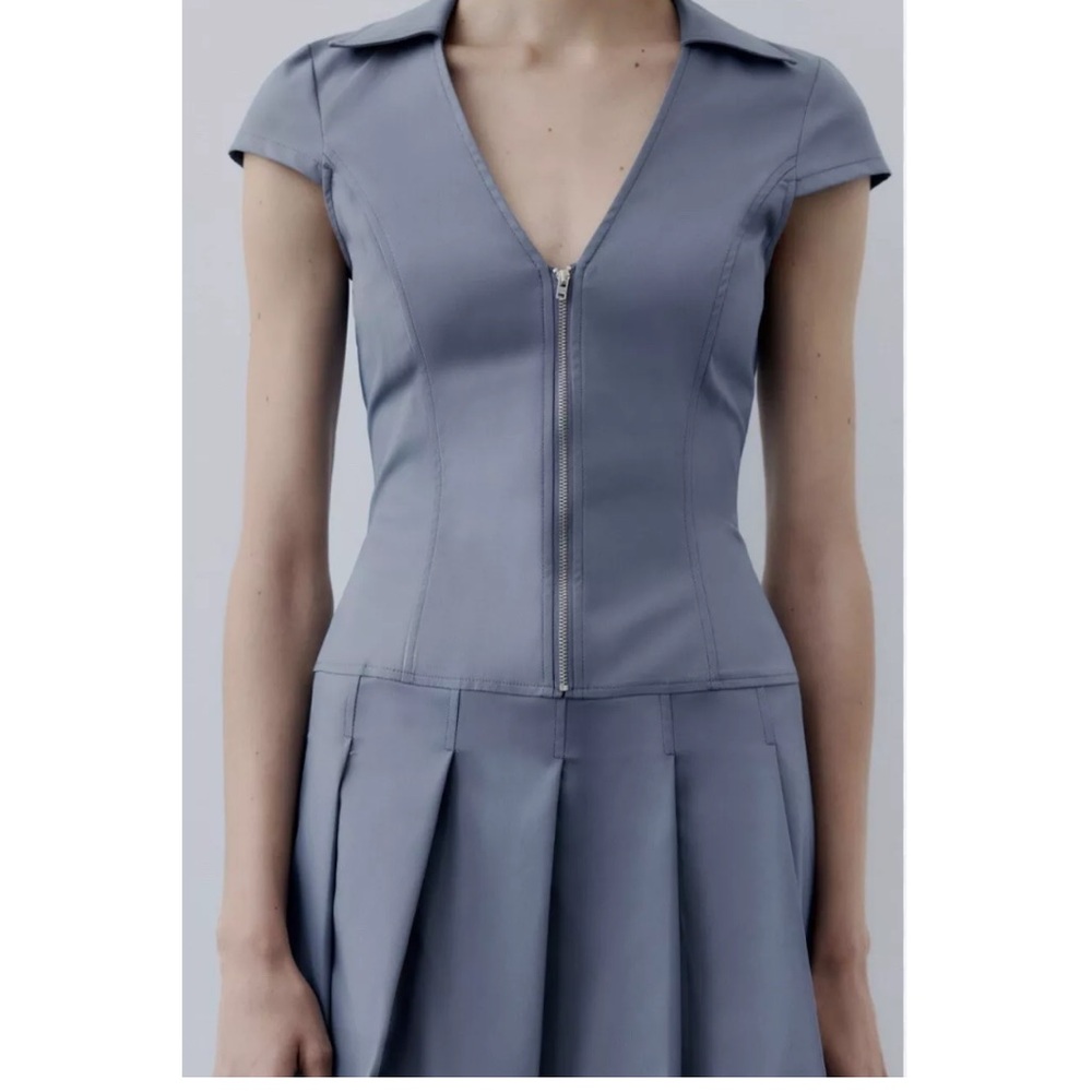 NWOT Zara Blue Pleated Mini Dress
